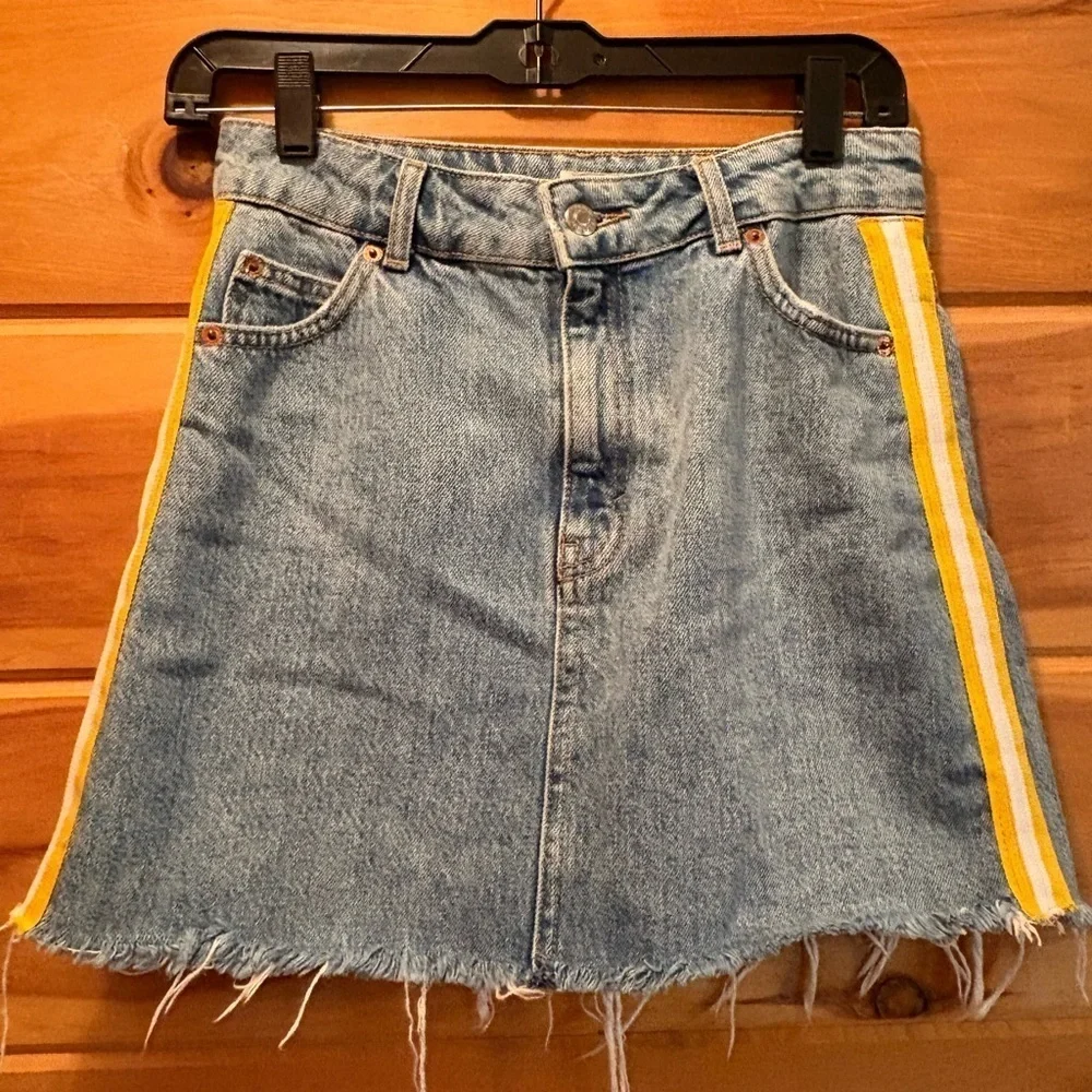 Topshop Blue and Yellow A-Line Mini Skirt